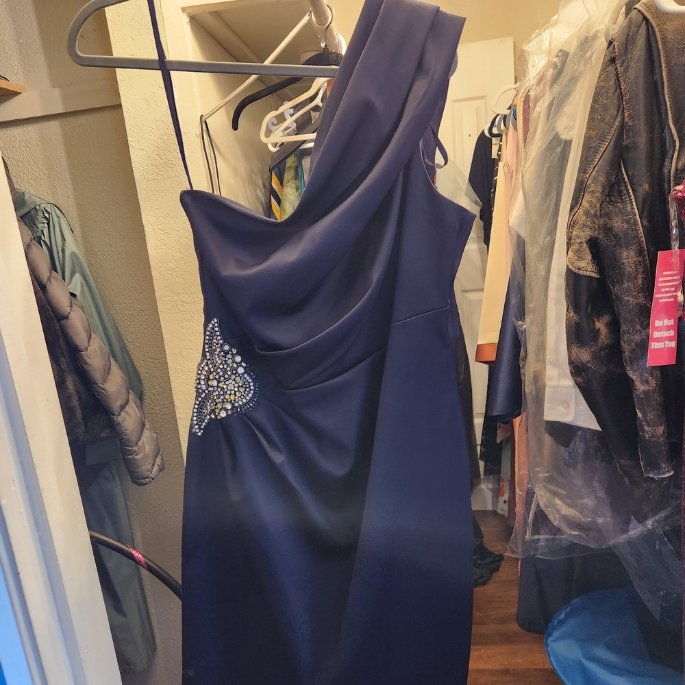 Eliza J Midnight Blue One-Shoulder Dress
